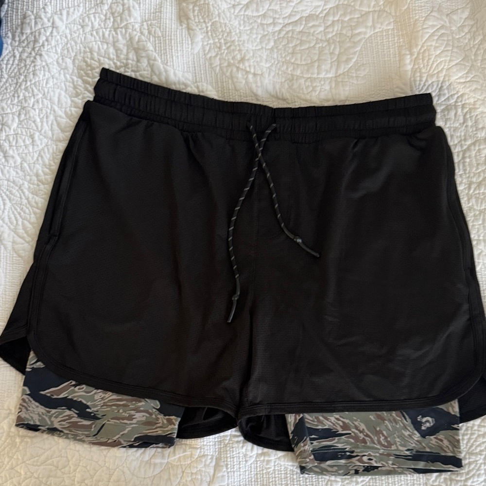 Black Athletic Shorts with Camo Accents